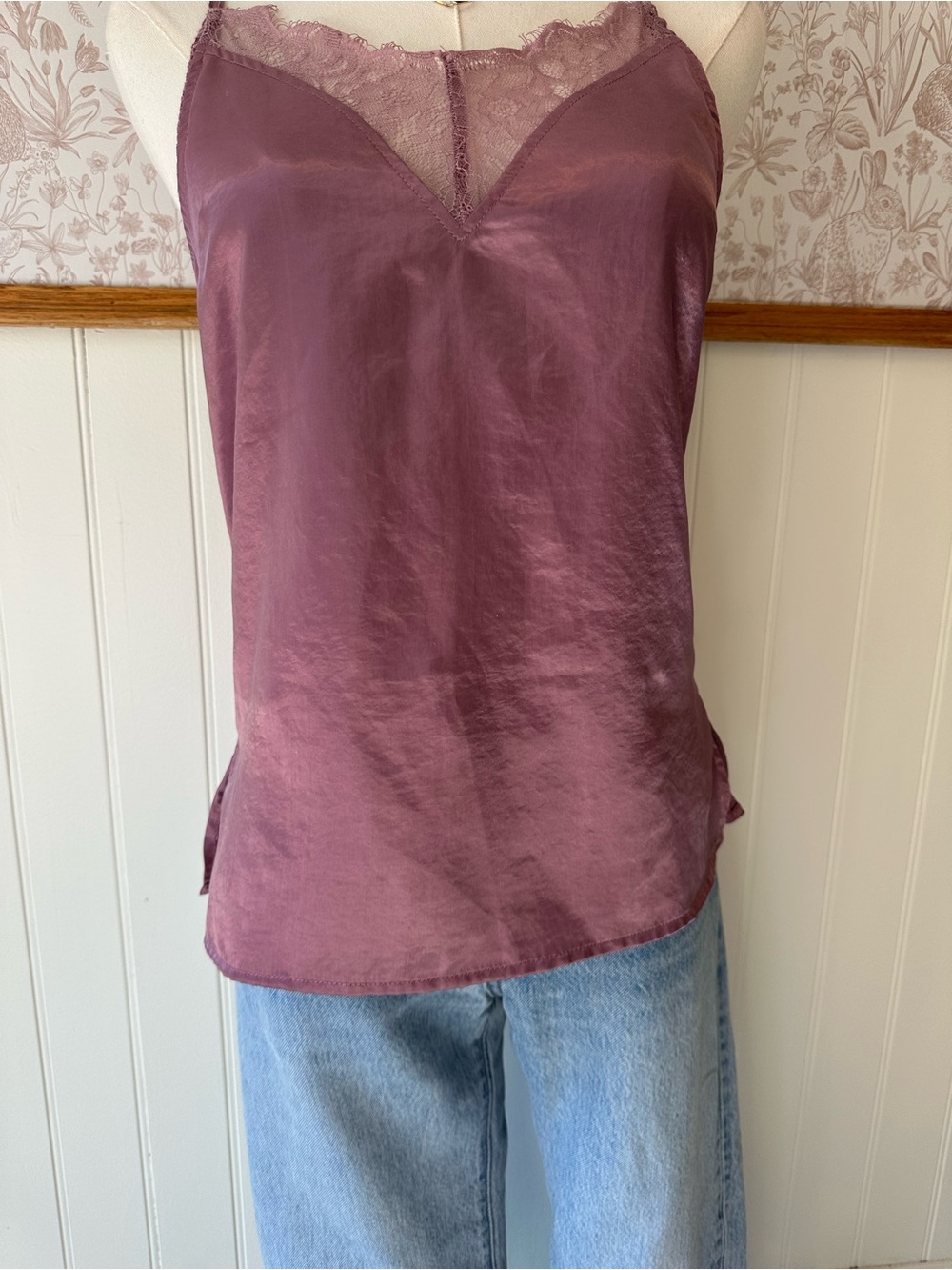 Satin Lace-Trim Camisole in Mauve - Picture 4 of 7